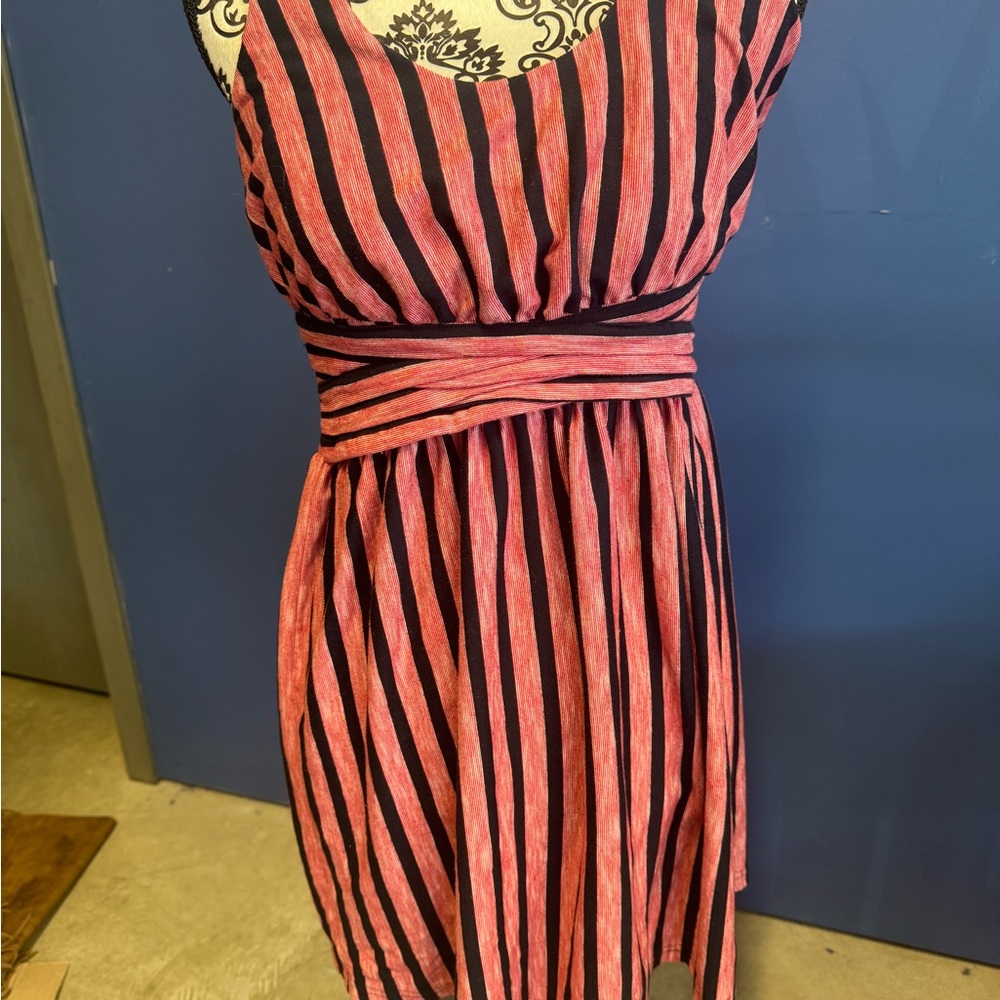 Altar'd State Pink and Black Striped Mini Dress